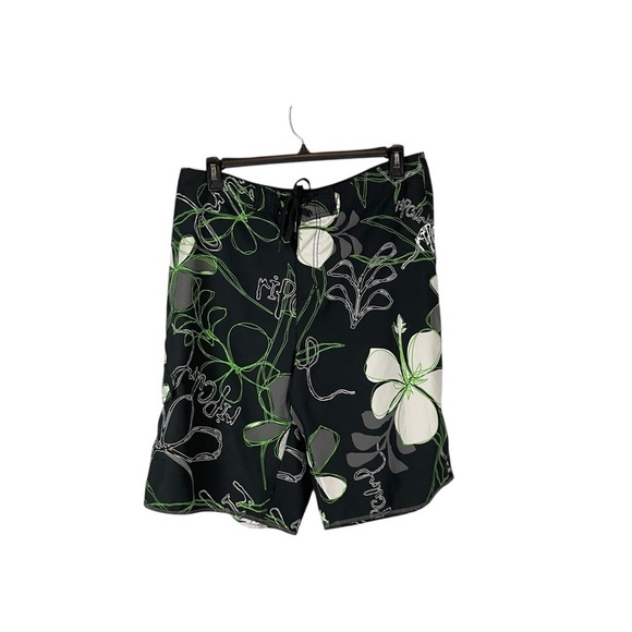 Rip Curl Floral Board Shorts Black Green White Size 36 Swim Trunks - Picture 1 of 7